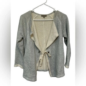 Lilla P French terry 3/4 sleeve grey open front cardigan with tie